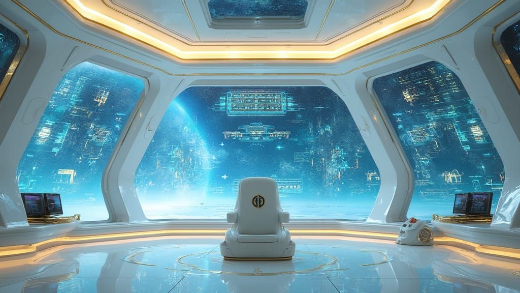 Luxurious Futuristic Observation Deck on Royal Space Flagshi...