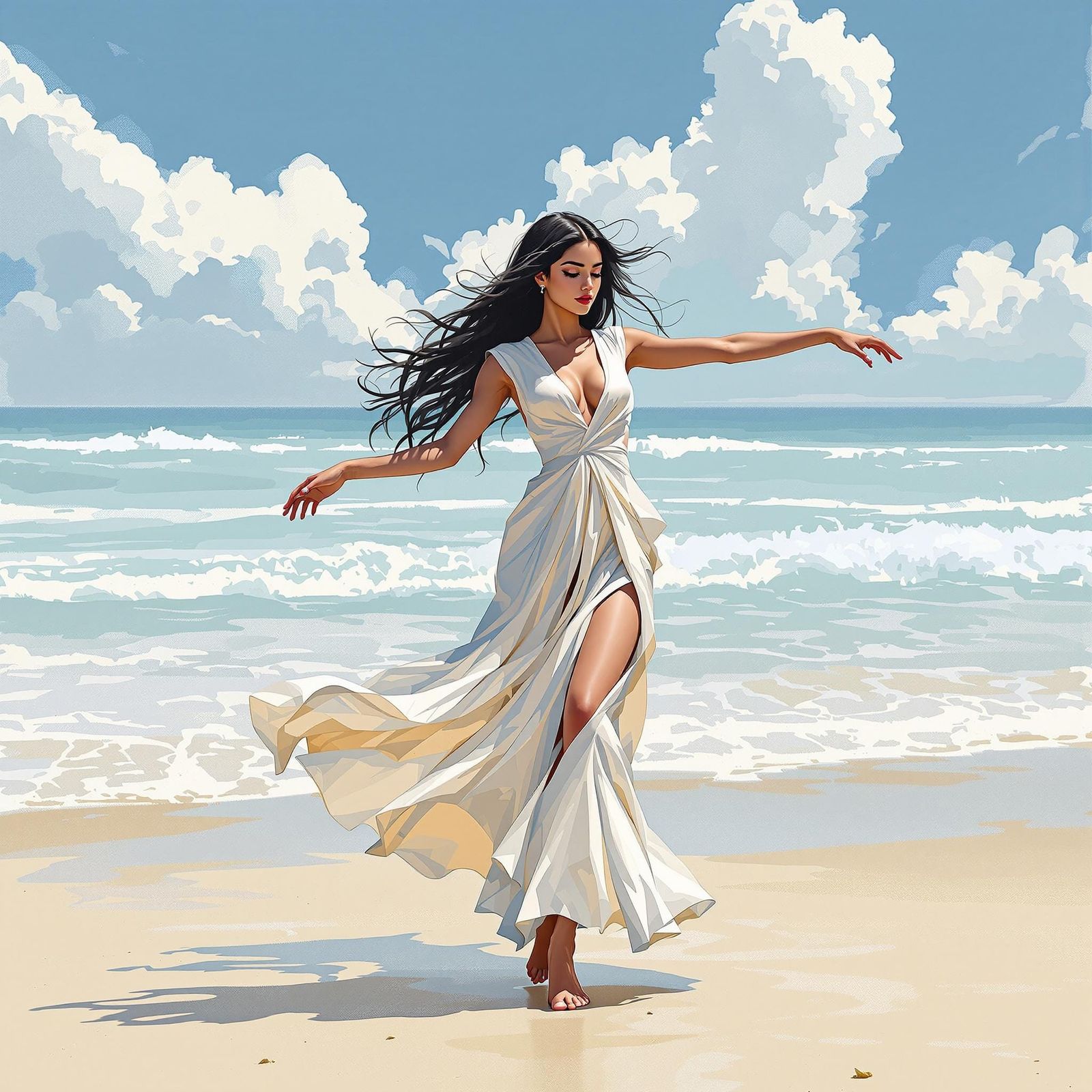 Ethereal Indian Goddess Dancing on a South Seas Beach