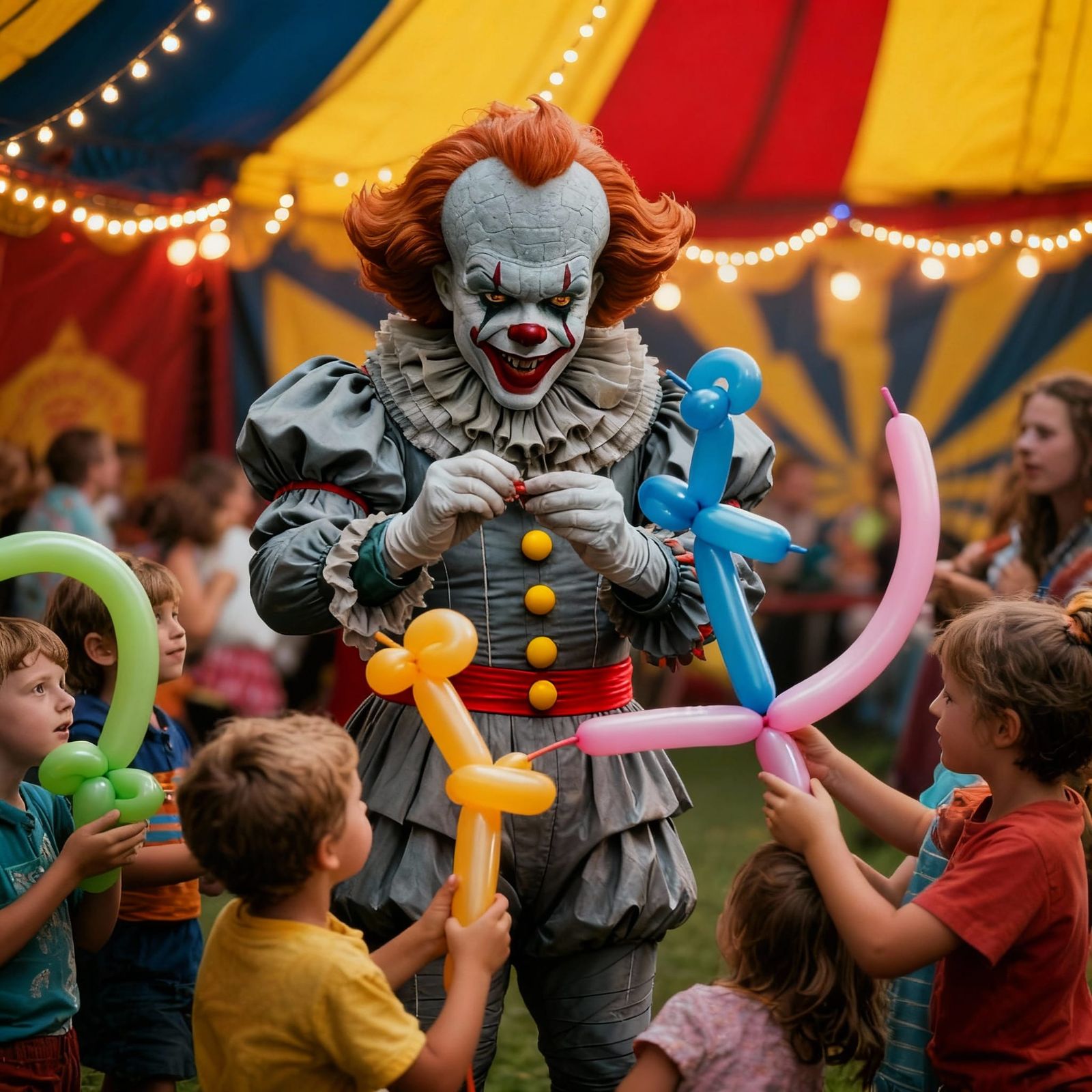 Pennywise the Clown Creates Balloon Animals for Children