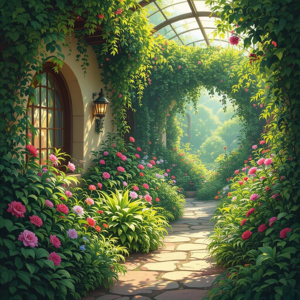 Lush Hidden Gardens in Miyazaki Style
