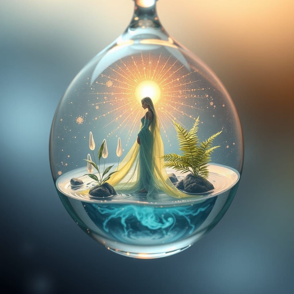 Water Elemental in a Glowing Waterdrop World