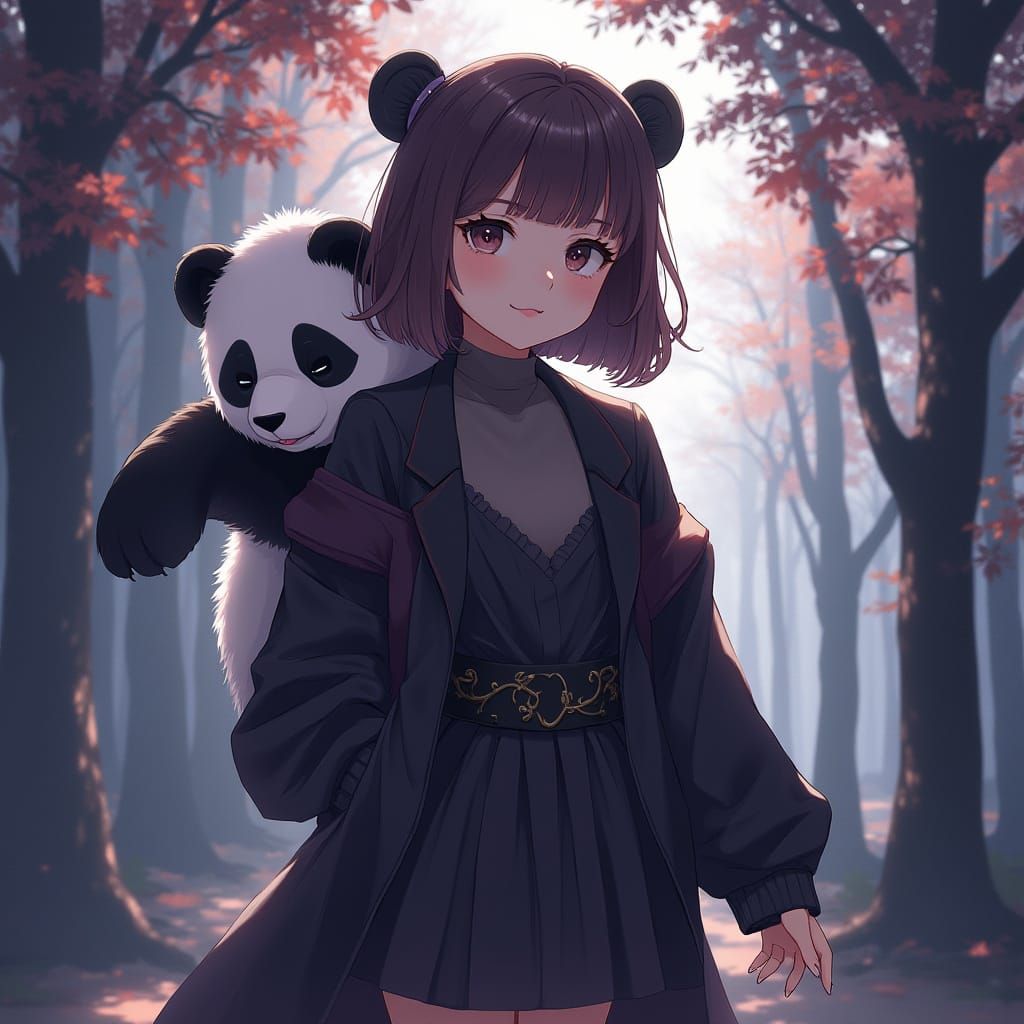 Girl and Panda Bear in Studio Trigger Style