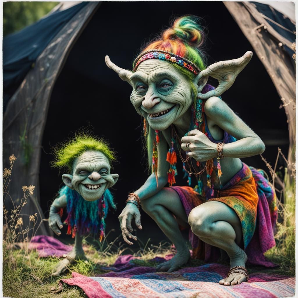Happy Hippie Troll in Meadow, Professional Photography