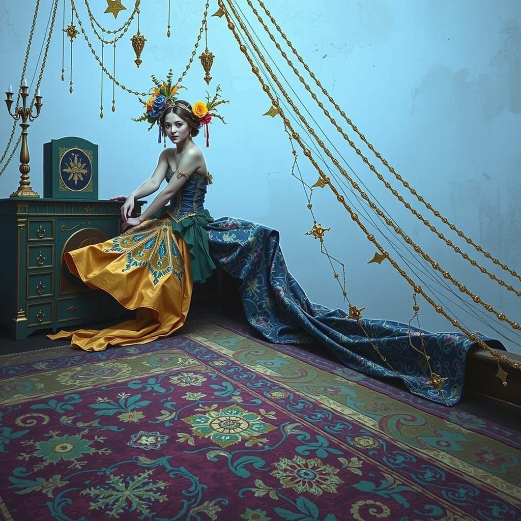 Elegant Woman in Ornate Attire, Art Nouveau Style