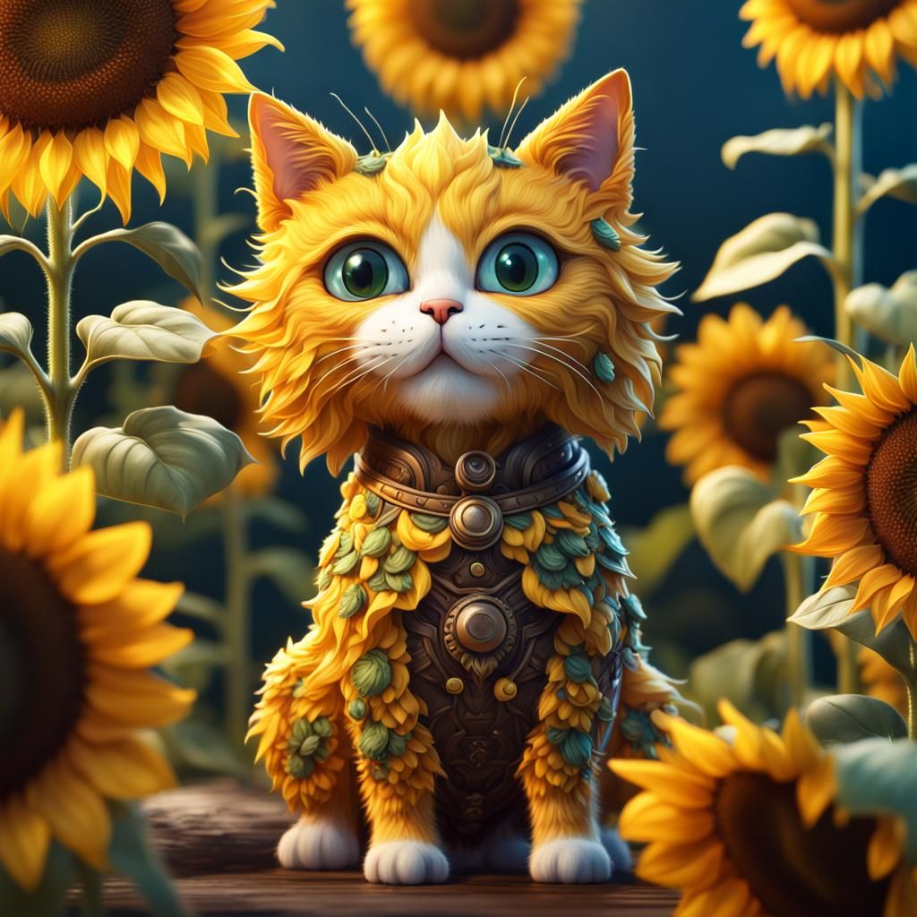 Sunflower Cat: Detailed Fantasy Art