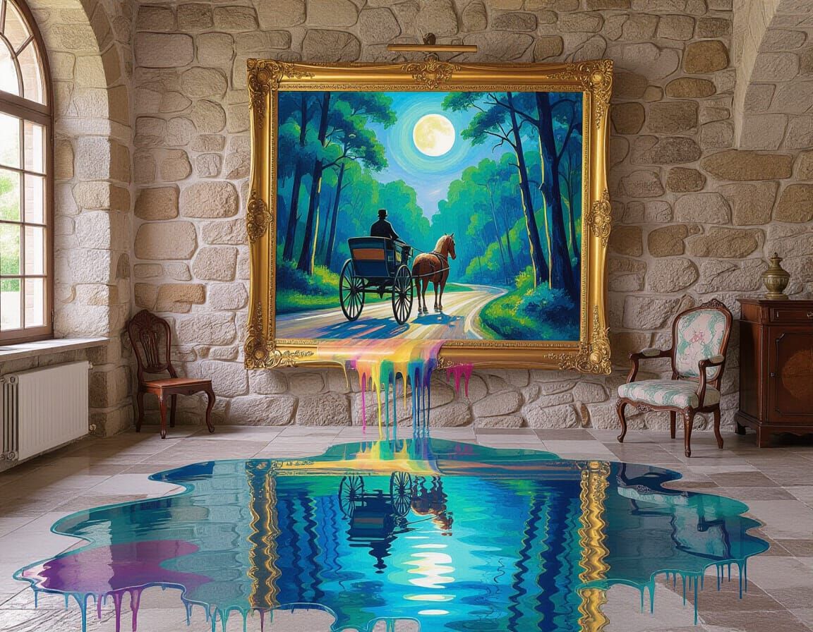 Horse and Carriage Painting Melts Into Fairyland
