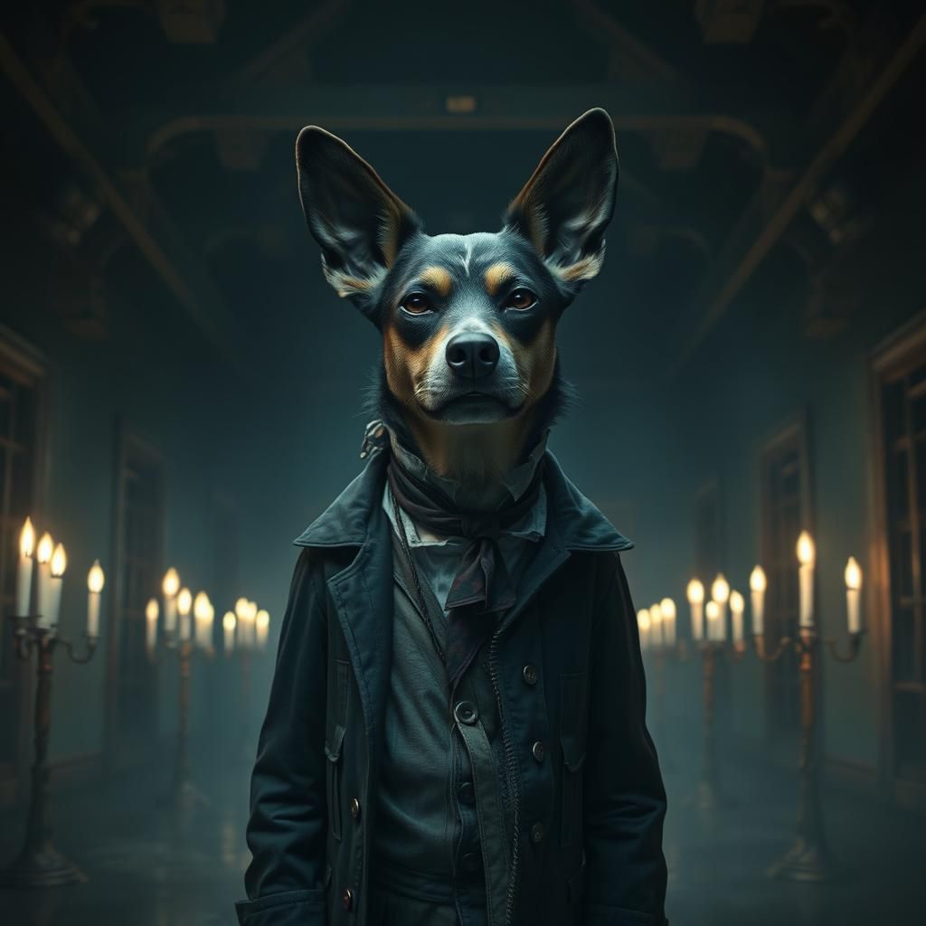 Victorian Dog in Asylum: Dark Fantasy Horror Art