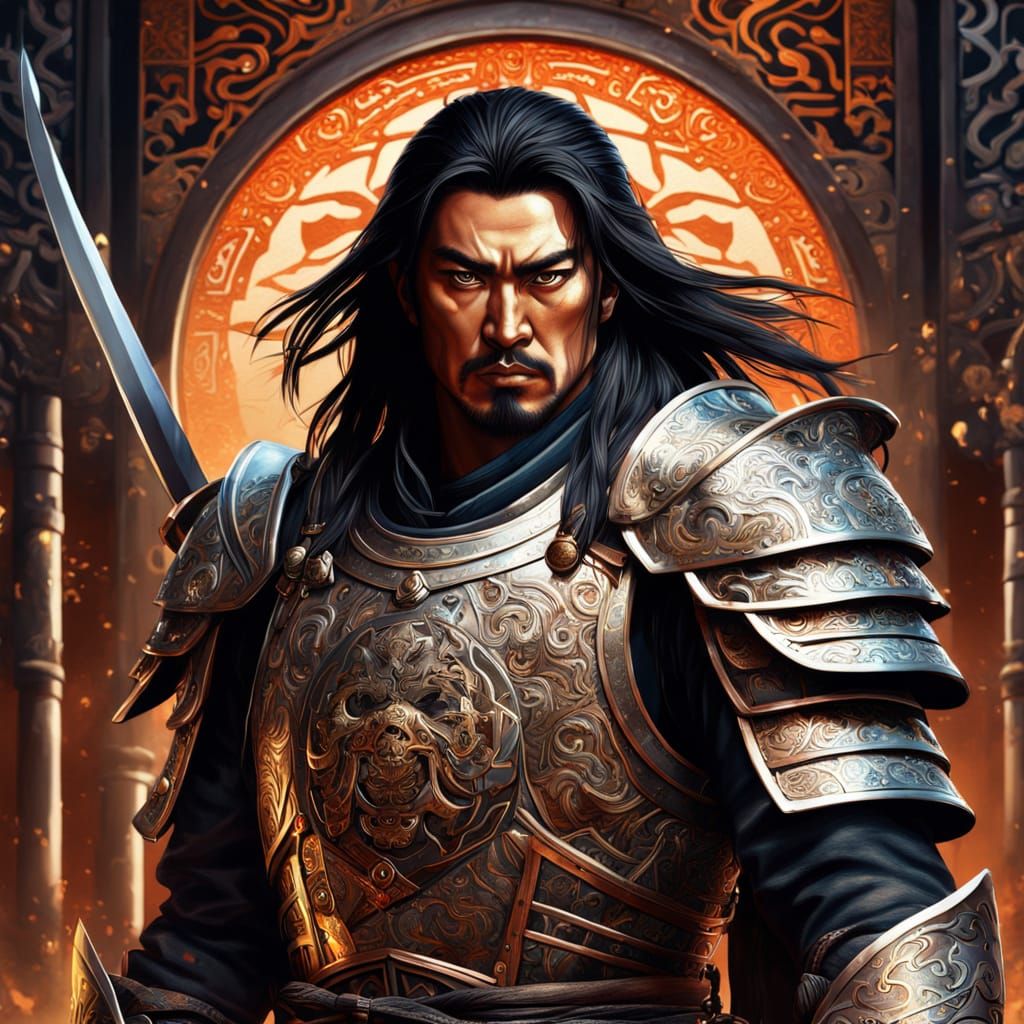 Fierce Samurai Warrior in Digital Art Nouveau Style