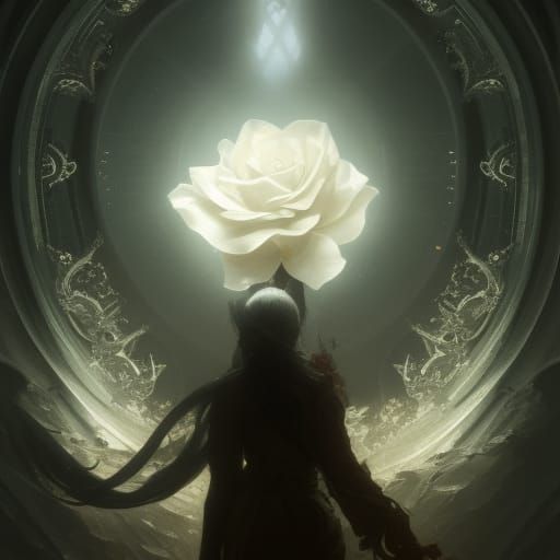 Dark Fantasy White Rose, Hyperdetailed Digital Art