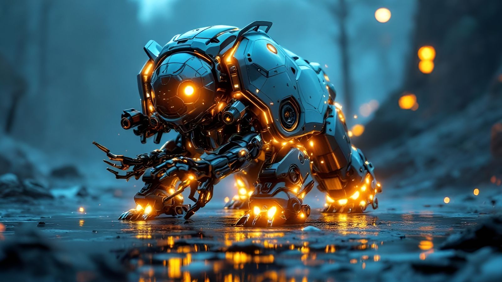 Futuristic Tardigrade Mech in Cyberpunk Style