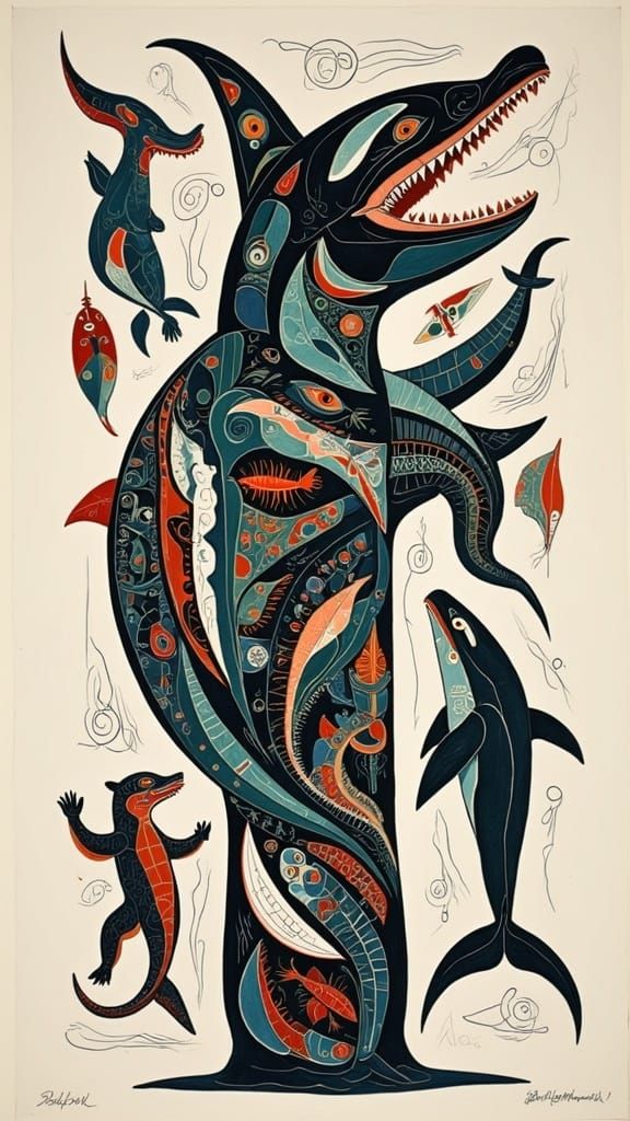 Salish Totem Pole Animals in Dreamlike Harmony