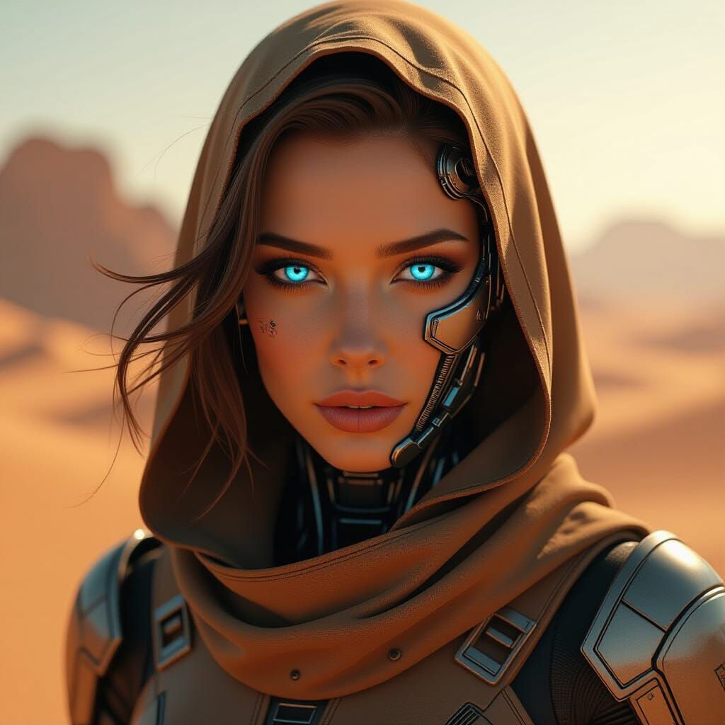 Lady Jessica Gynoid with Exposed Machinery in Desert