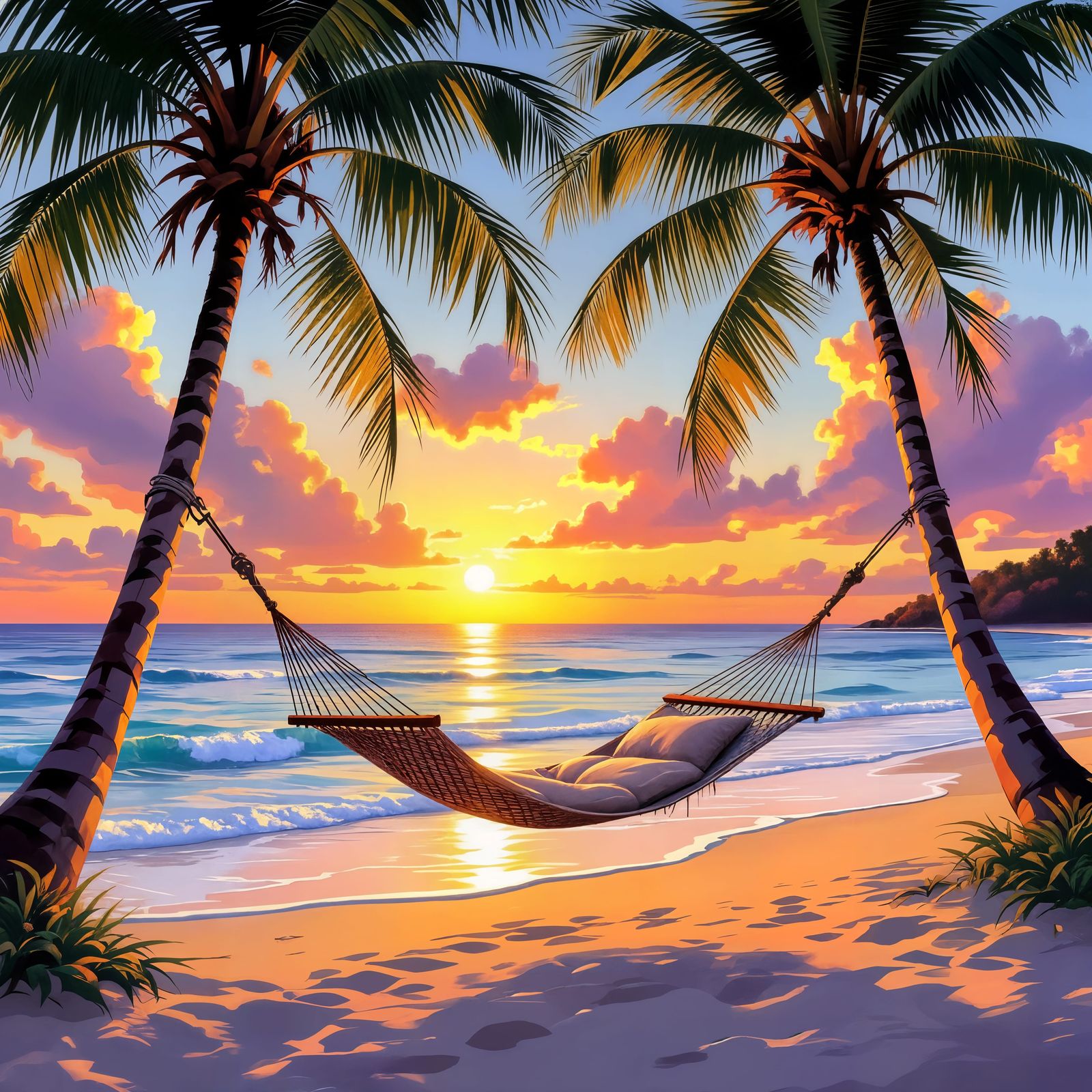 Relaxing Beach Paradise Hammock Scene