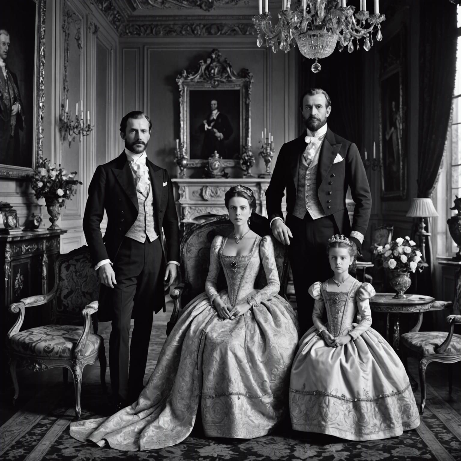 Aristocratic Family Portrait in Black and White