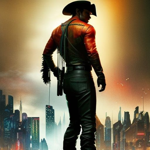 Cowboy Portrait in Watercolor Ink Style