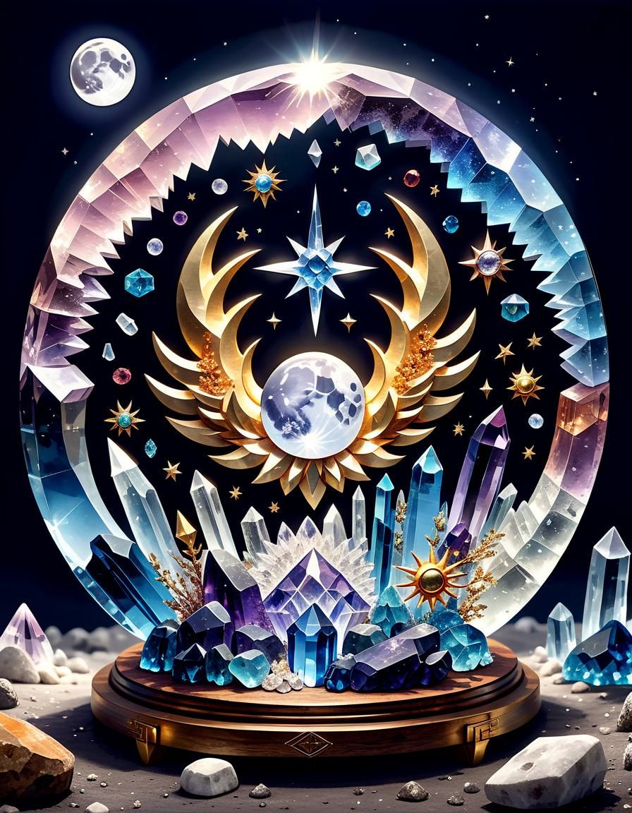 Crystalline Celestial Objects with Glowing Runes Digital Art