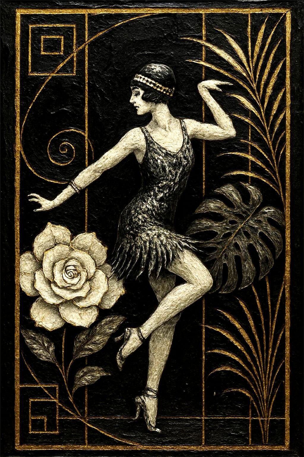 Flapper Dancing in Textured Art Deco Style