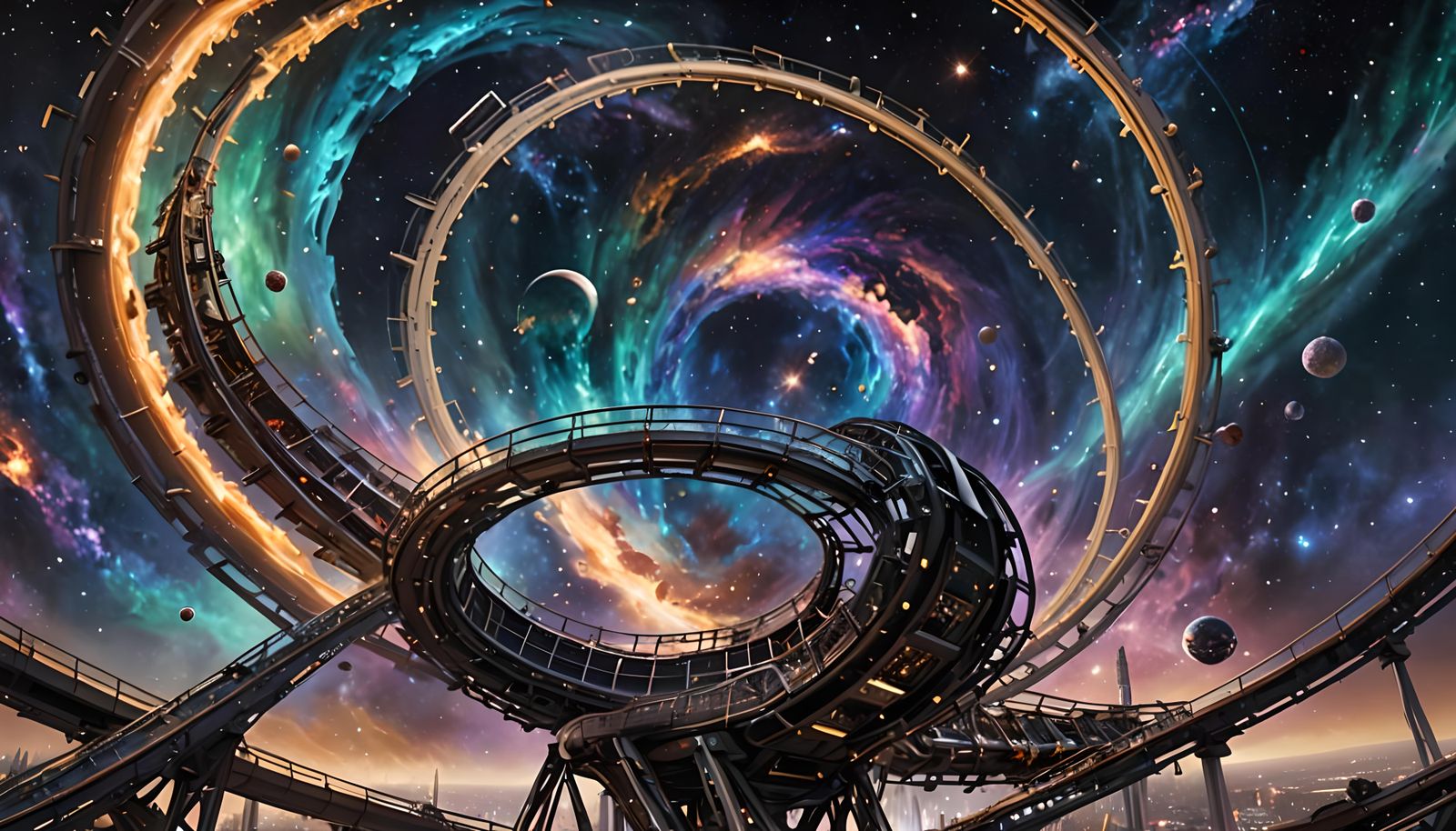 Hyperrealistic Futuristic Roller Coaster in Space