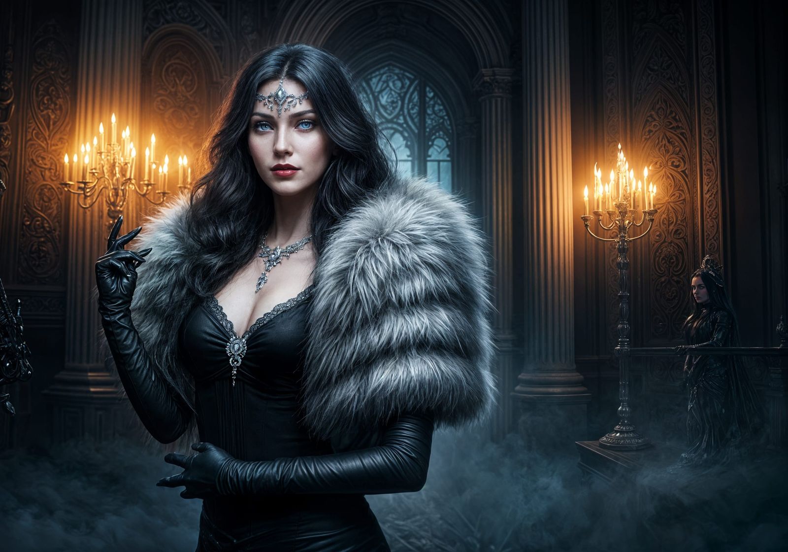 Mystical Woman in Dark Manor: Fantasy Concept Art