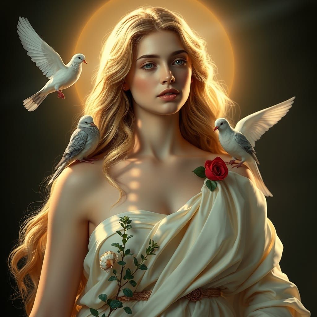 Goddess of Doves in Ethereal Beauty