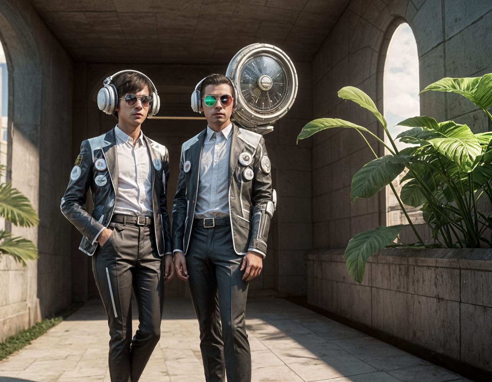 Futuristic Vorticism Scene in Green and Magenta