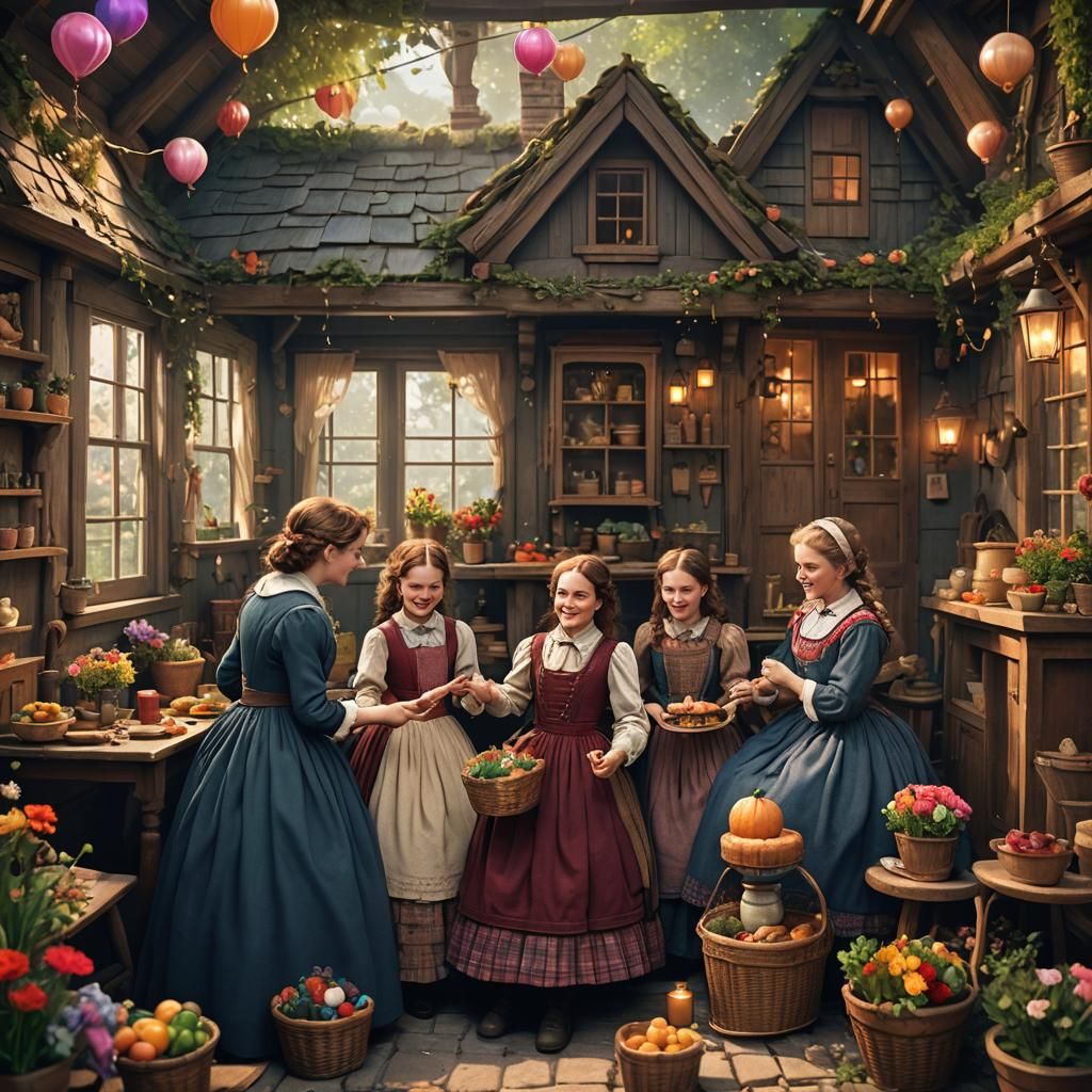March Sisters Celebrate Mother's Birthday: Fantasy Art