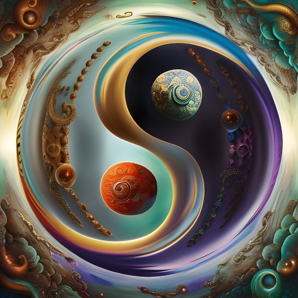 Intricate Koi Fish Yin Yang Sphere in HDR