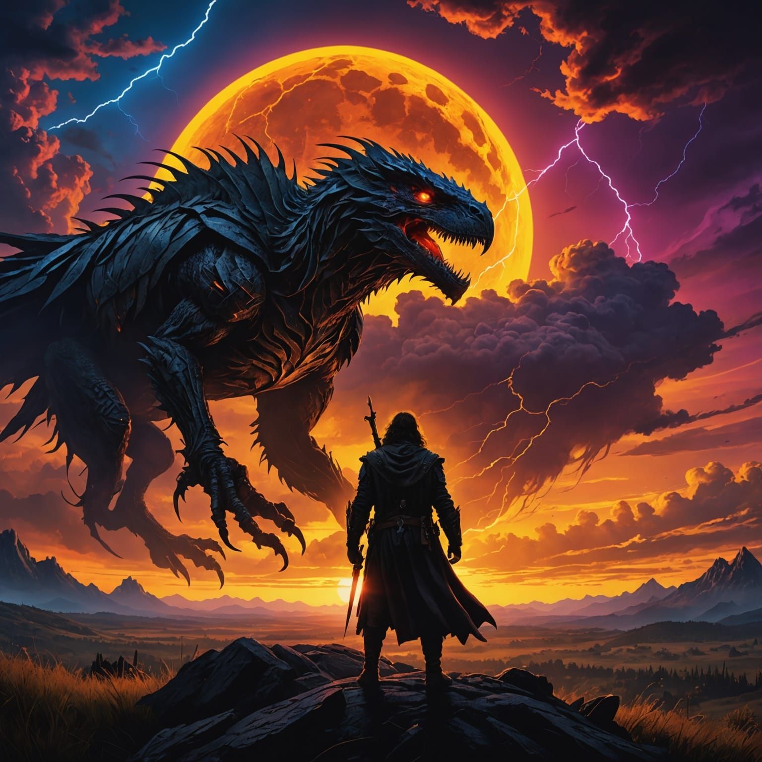 Neon Sunset Cloudscape in Comic Book Style