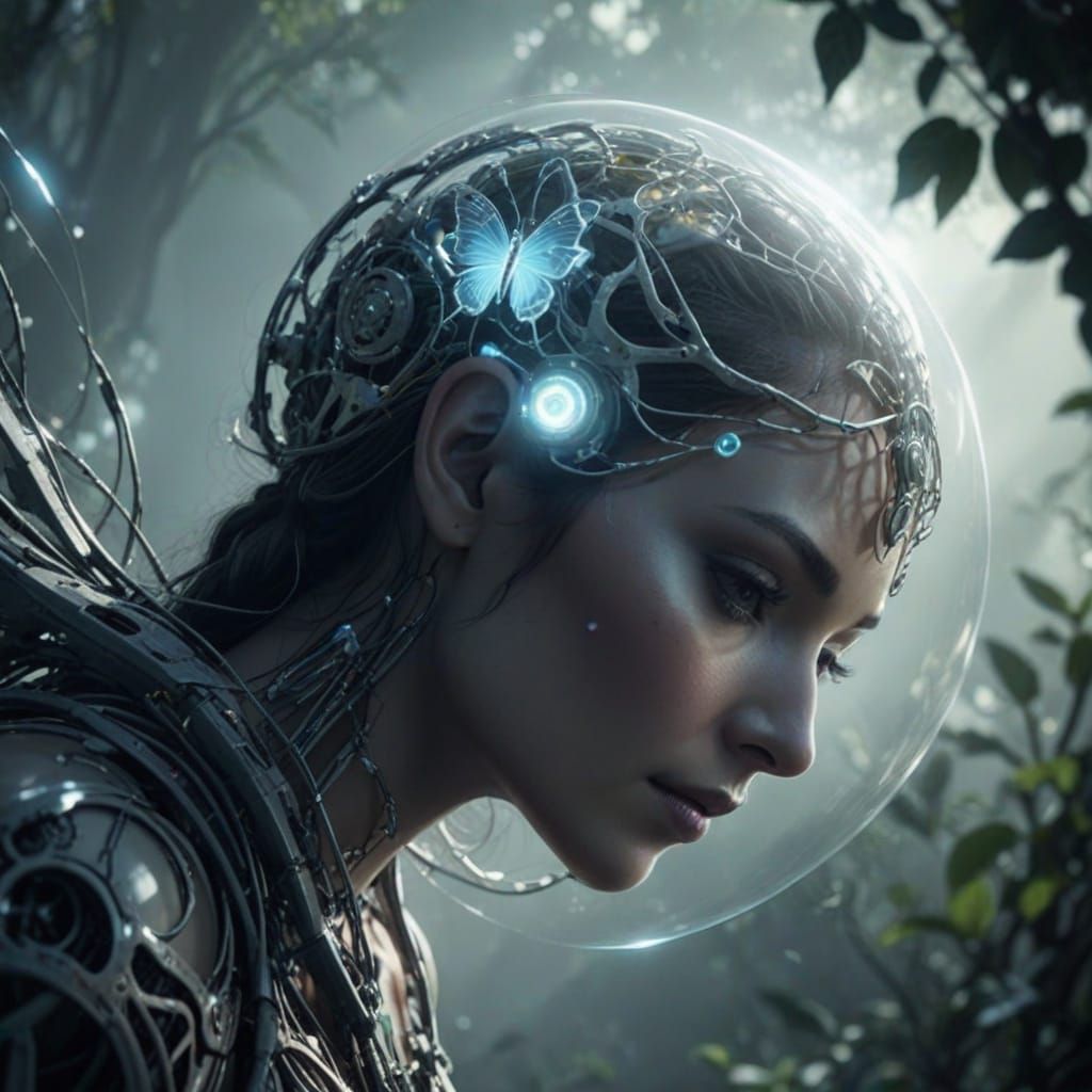 Serene Synthetic Being Meditates in Futuristic Garden with D...