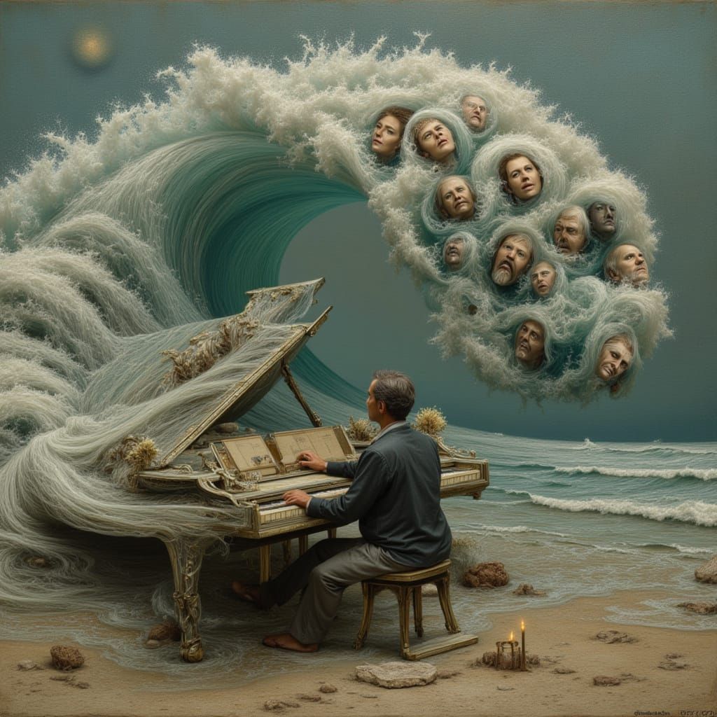 Bach's Liquid Speech on a Surreal Ocean Beach