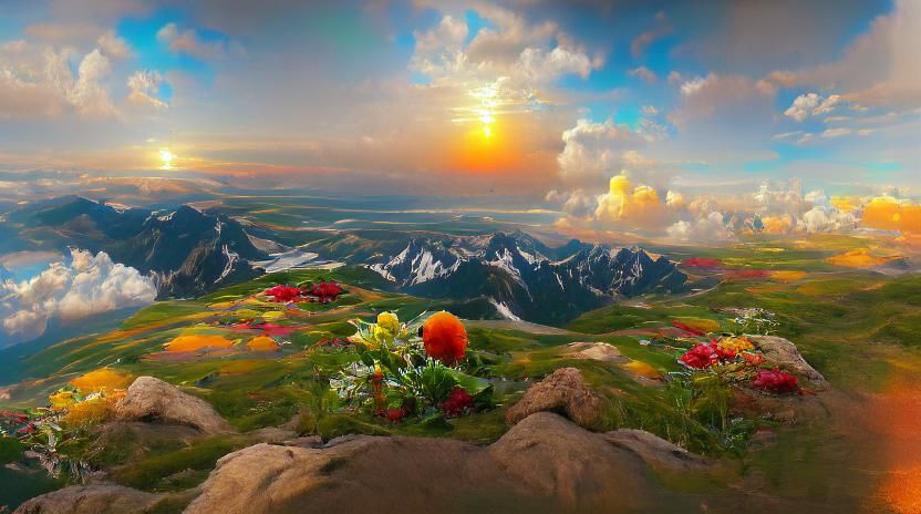 Vast Prairie Vista with Wild Red Flowers
