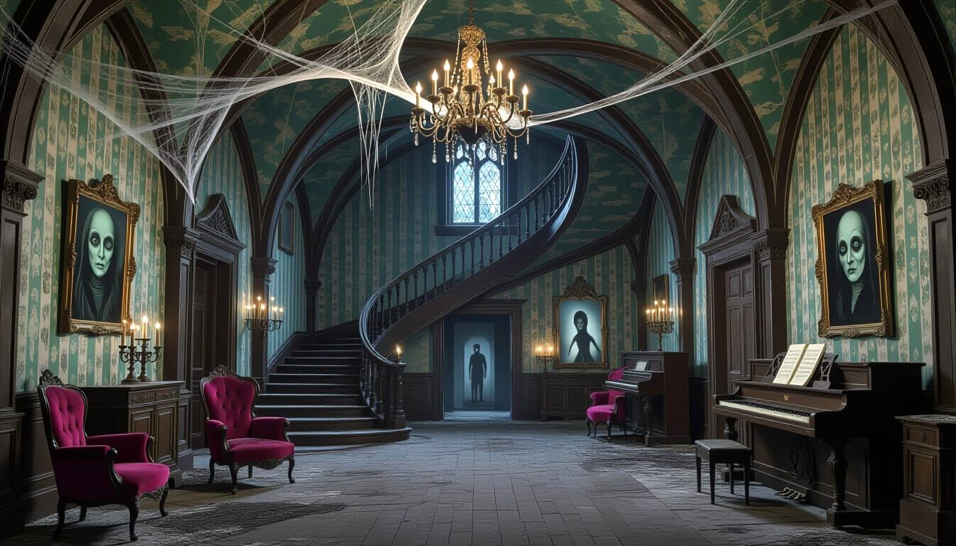 Abandoned Gothic Mansion Interior in Tim Burton Style