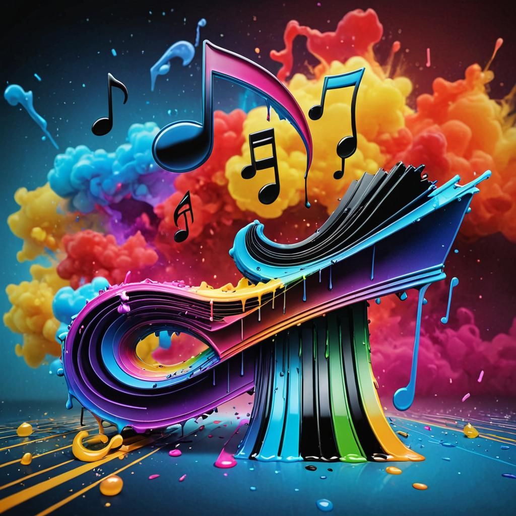 Graffiti Art Music Notes in Polychromatic Hues