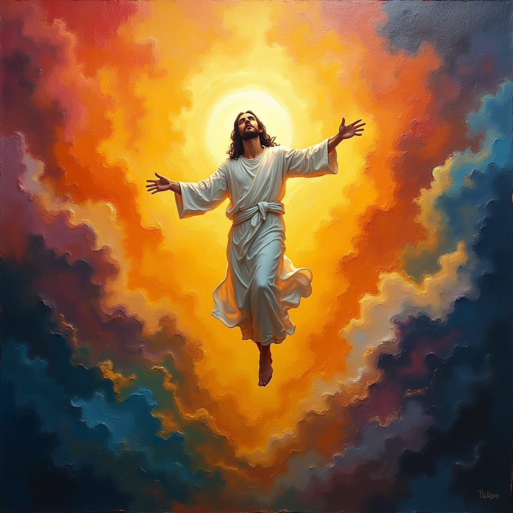 Jesus Christ Descends in Vibrant Neo-Expressionist Style