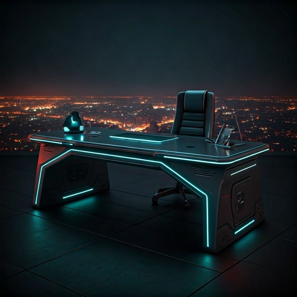 Futuristic Office Desk with Bokeh in Unreal Engine 5