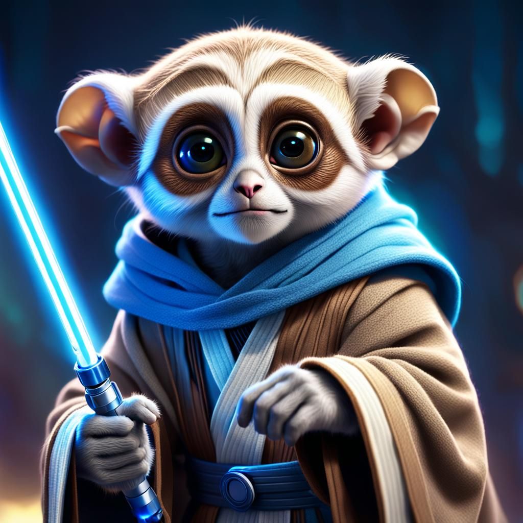 Slow Loris Jedi Knight in Pixar 3D Style