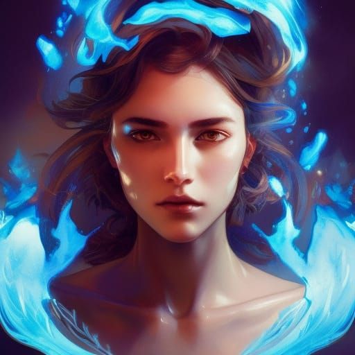 Blue Fire Portrait in Hyperdetailed Style