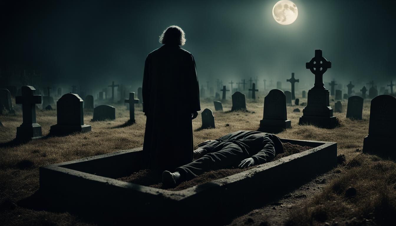Eerie Hand Emerges from Grave in Desolate Graveyard