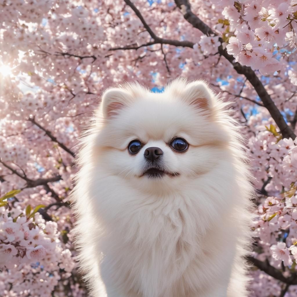 Anime Pomeranian in Cherry Blossom Garden