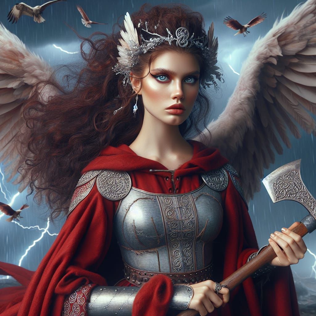 Viking Battle Goddess Rides Winged War Horse