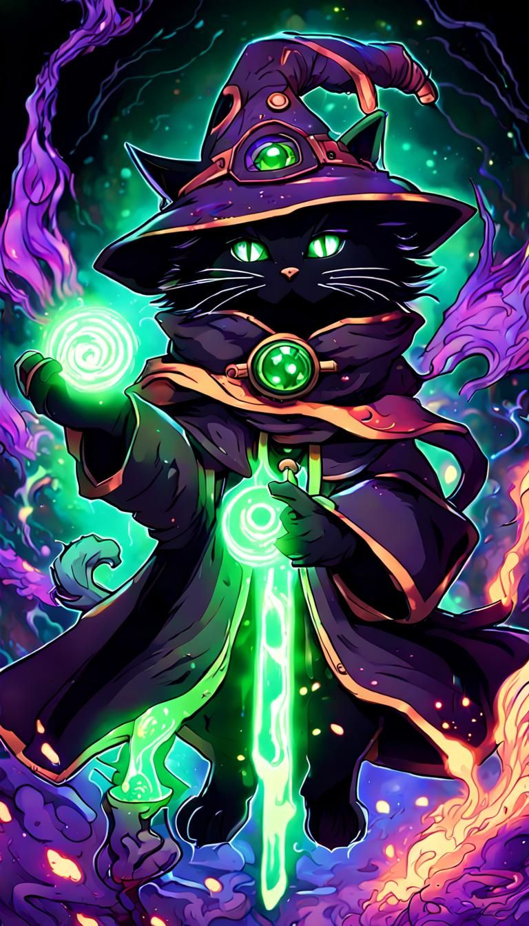 Radioactive Kitten Black Mage in Anime Style