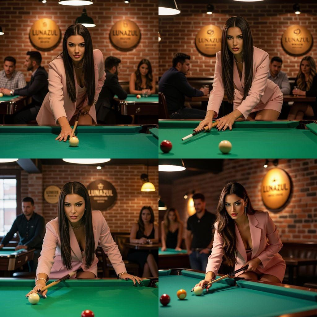 Woman Focused on Pool Shot in Casual Bar Setting