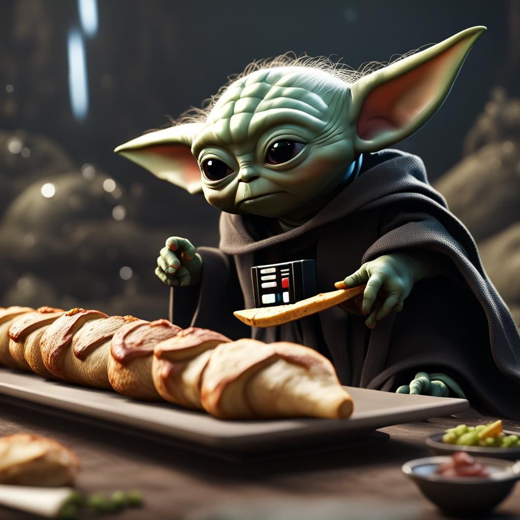 Baby Yoda vs Darth Vader with Baguette