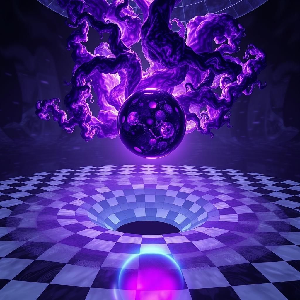 Surreal Crystal Ball Over Checkered Vortex Digital Art
