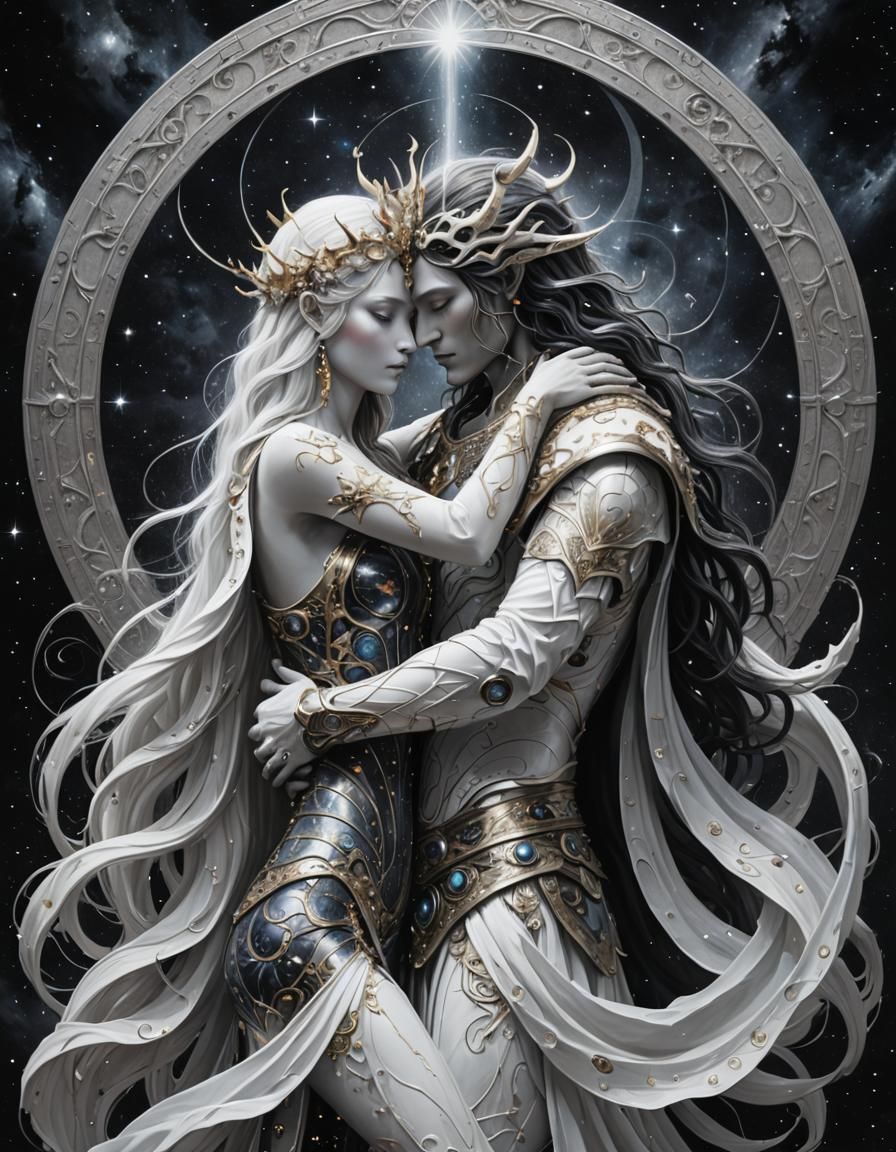 Cosmic God and Goddess Embrace: Dark Fantasy Art