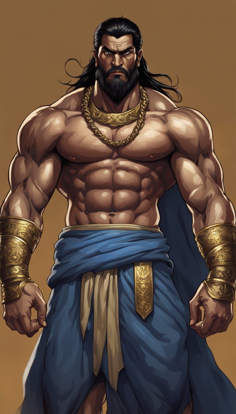 Imposing Muscular Persian Djinn, Photorealistic 3/4 Body