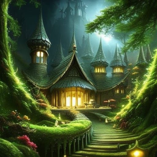 Magical Cloud City with Fairytale Houses