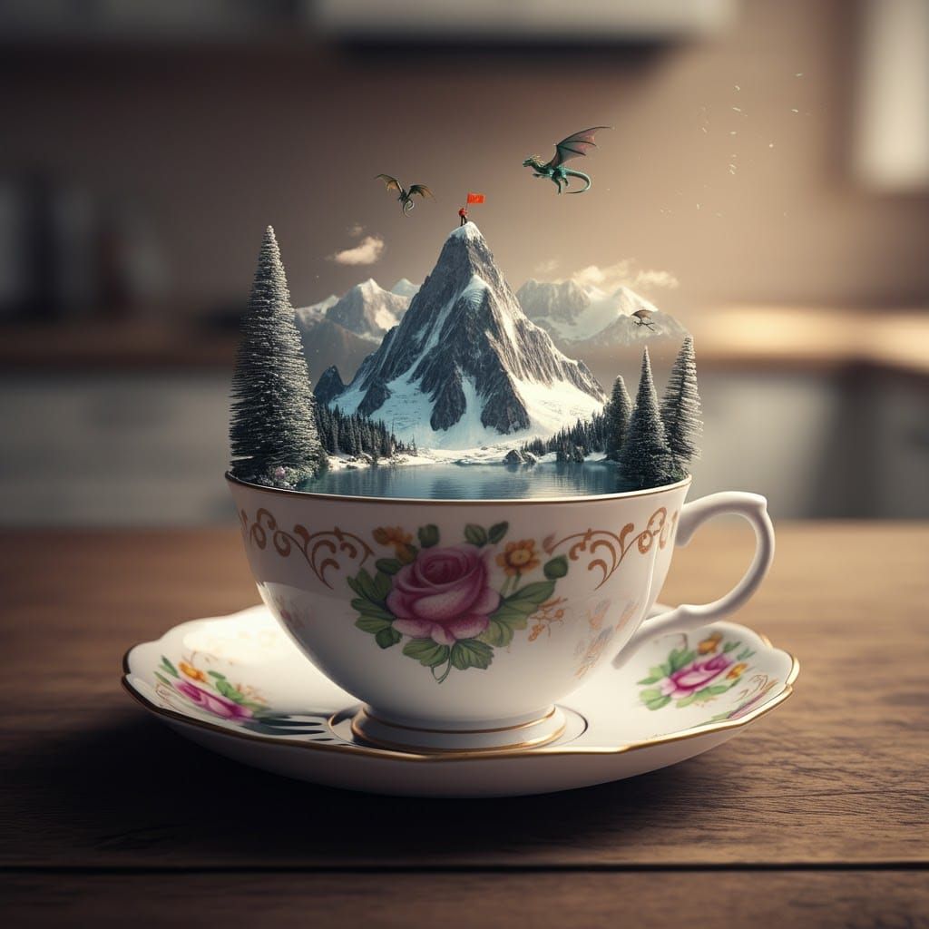 Miniature Mountain Range in Porcelain Teacup