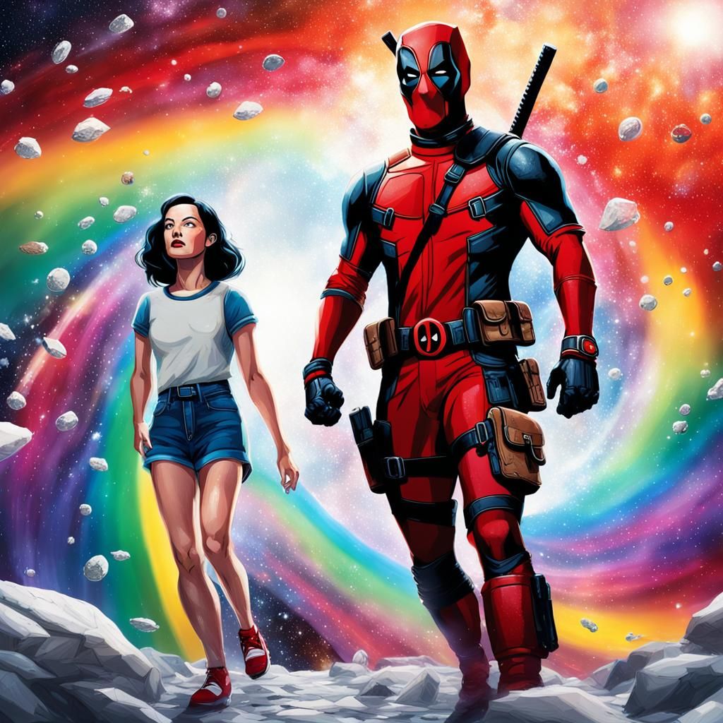 Deadpool and Snow White on Bifrost Bridge