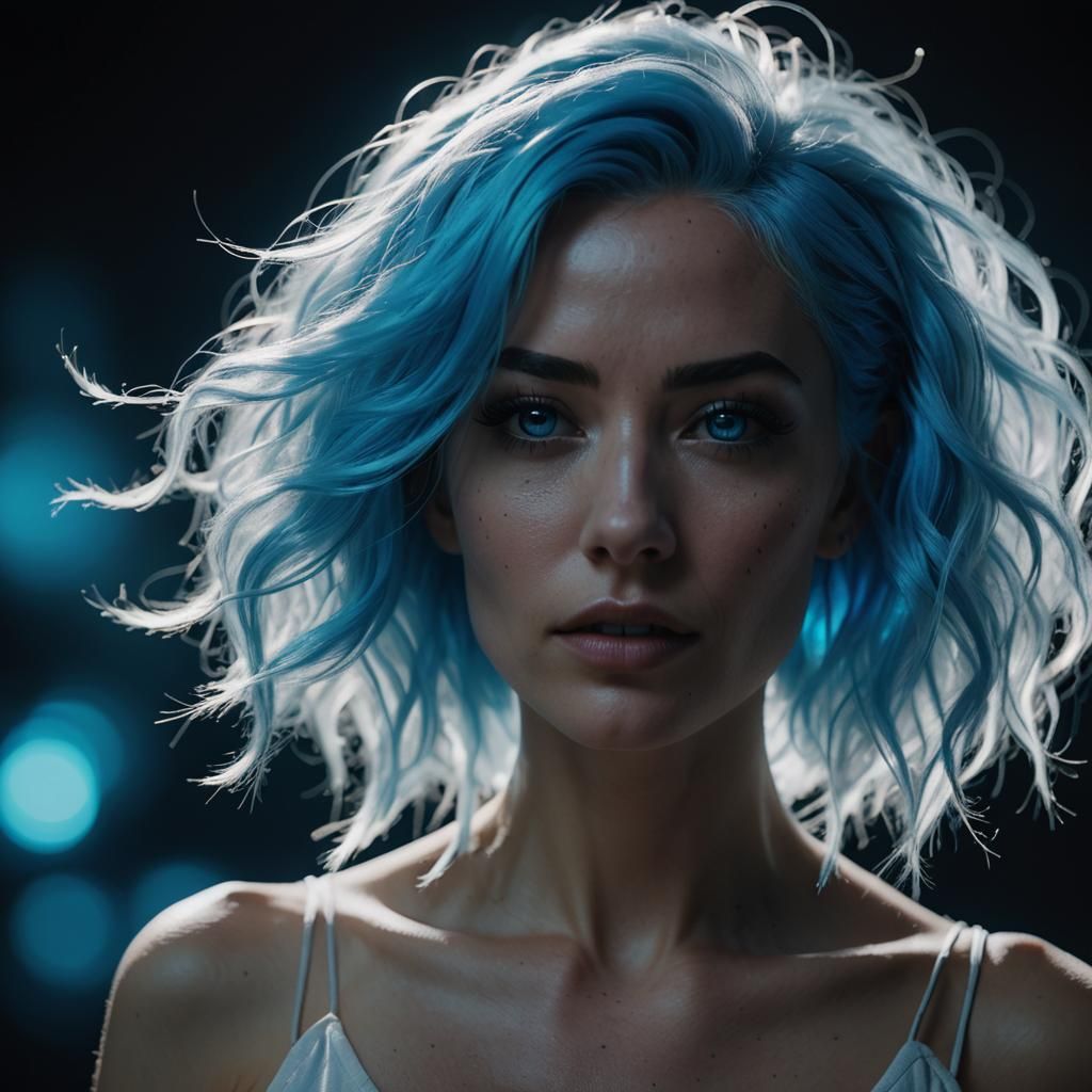 Electric Neon Haired Woman Dancing in the Dark